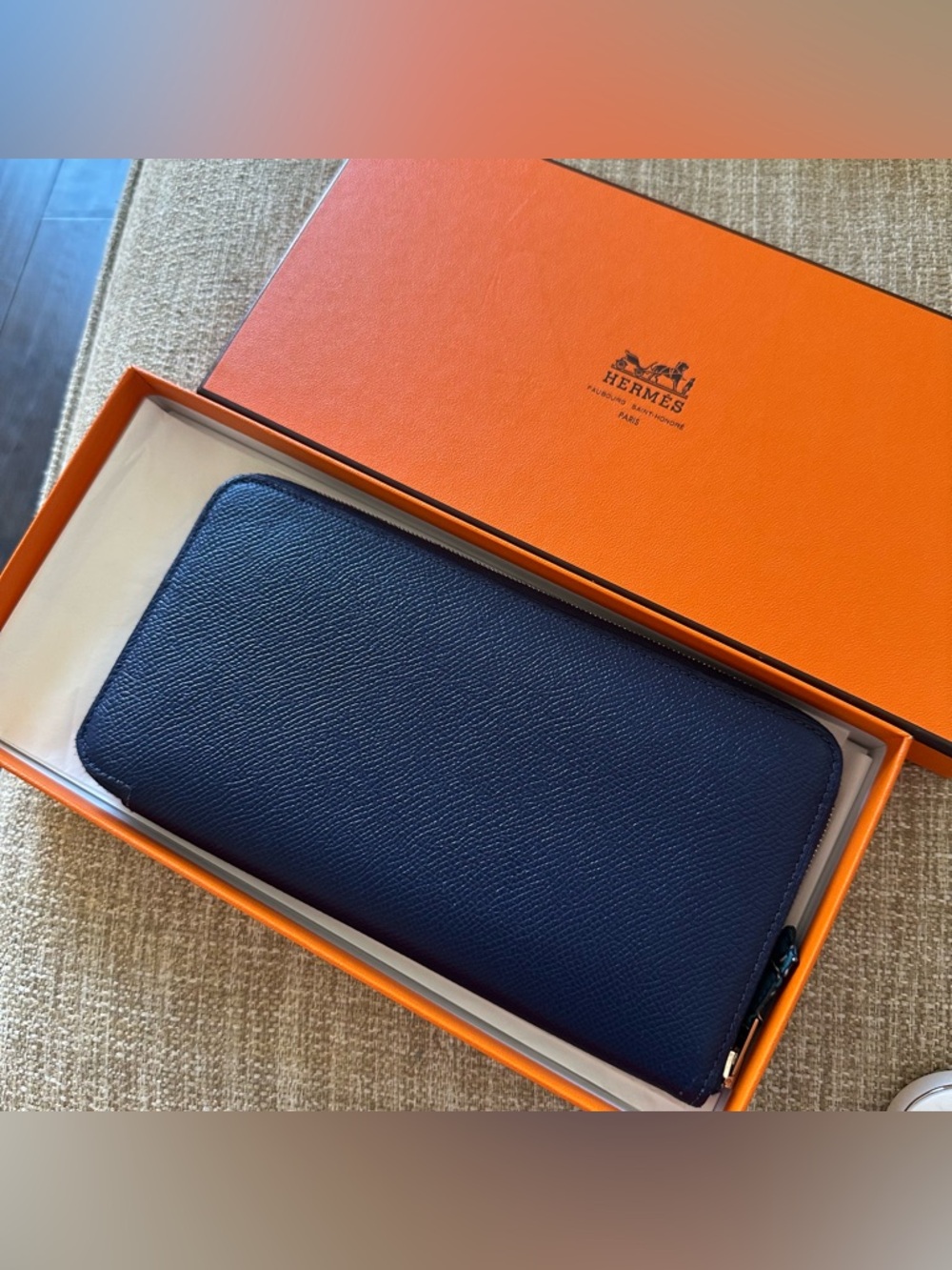 Hermès Hermes Long Zipped Wallet Silk in Blue Leather - Picture 2 of 16